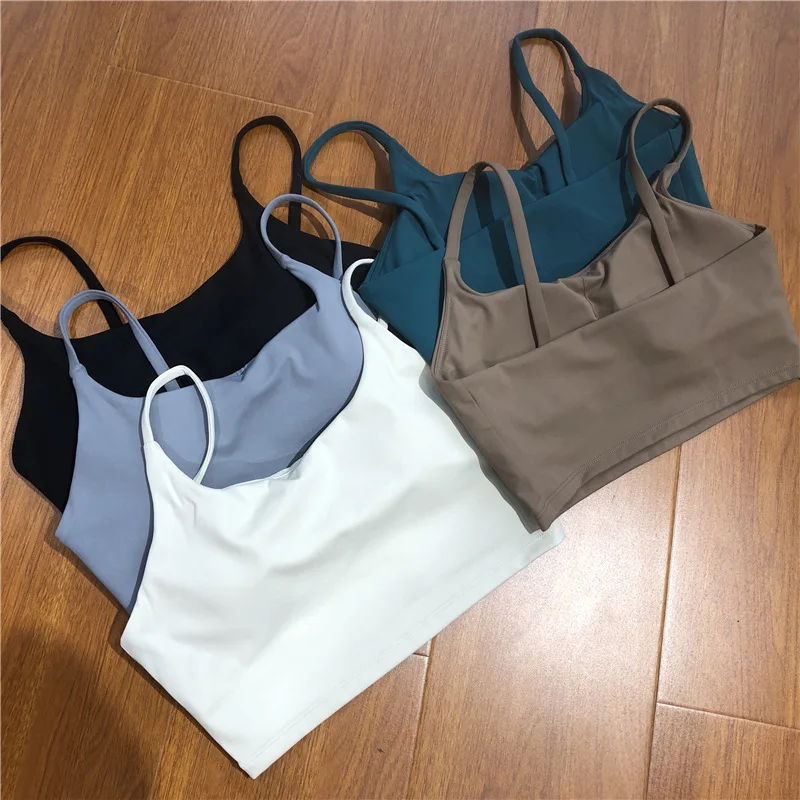 Solid Color Soft Fitness Bra Sexy Cutout Vest Women Crop Top Female Yoga Underwear Sling Chest Pad Bralette Corset Gym Training