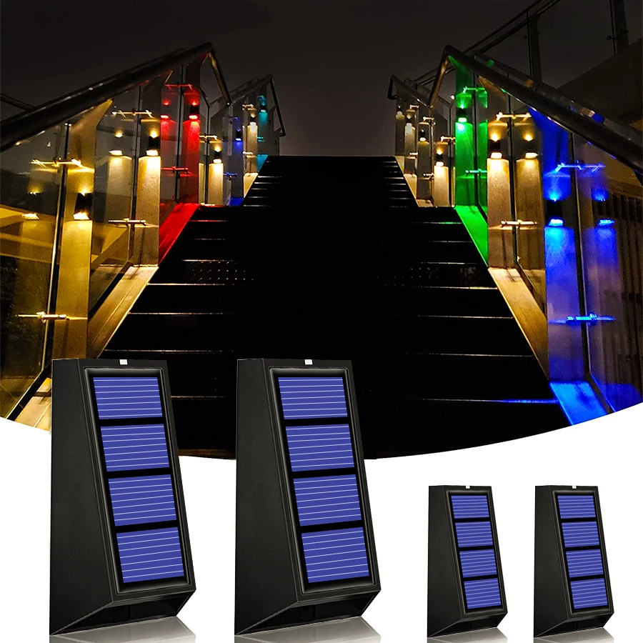 

Stairs Decoration Solar Lights RGB Color Changing Waterproof Wall Lamp Christmas Gift Solar Lighting for Garden Walkway Fence