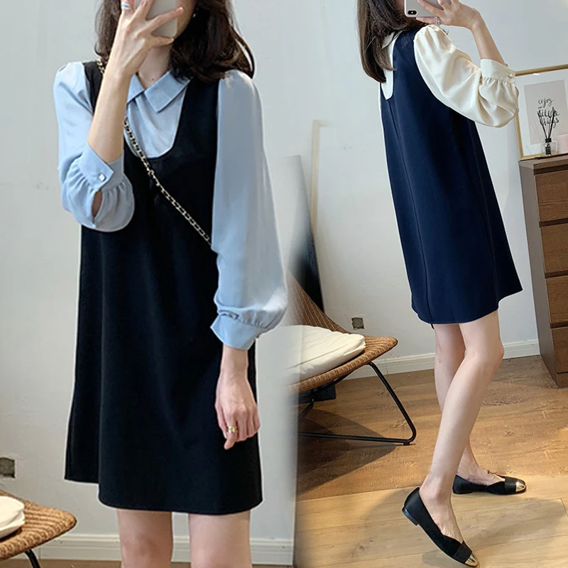 Осень 2024 платье для беременных в стиле преппи платья свободного кроя с длинным