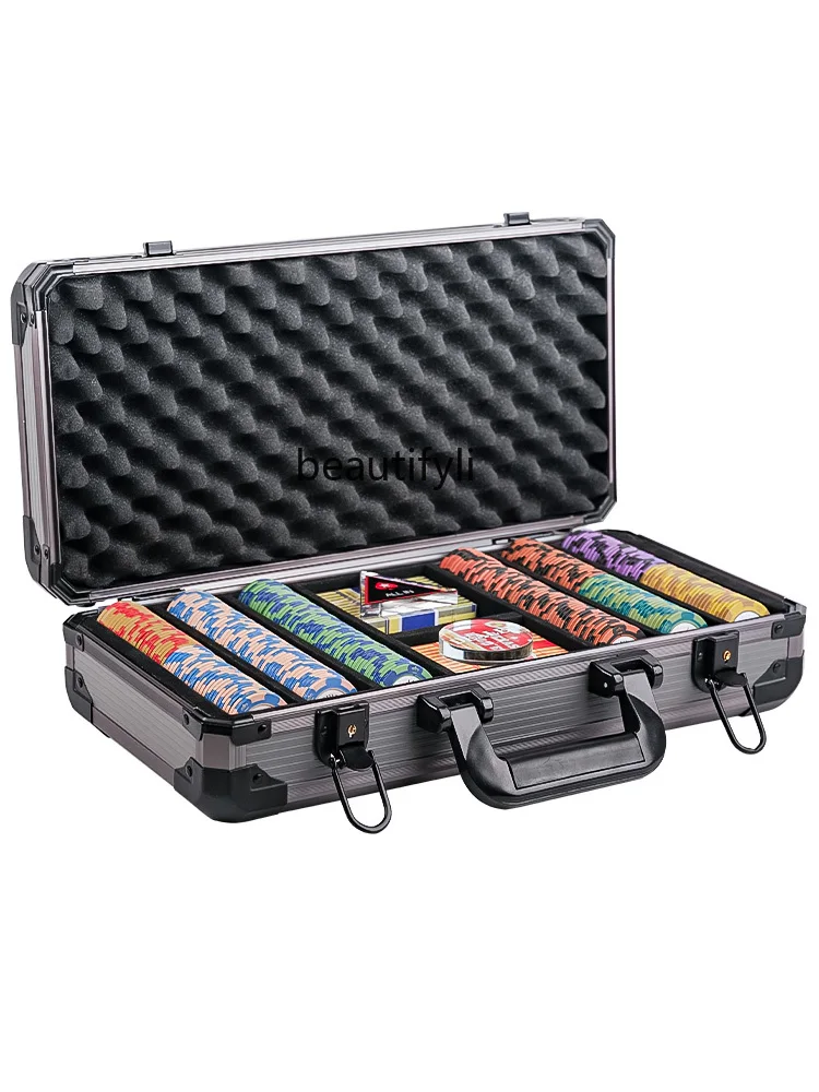 

Chip Coins Set Aluminum Box Boxes Mahjong Token Points Piece Household Brickearth Chess and Card Room De Pu