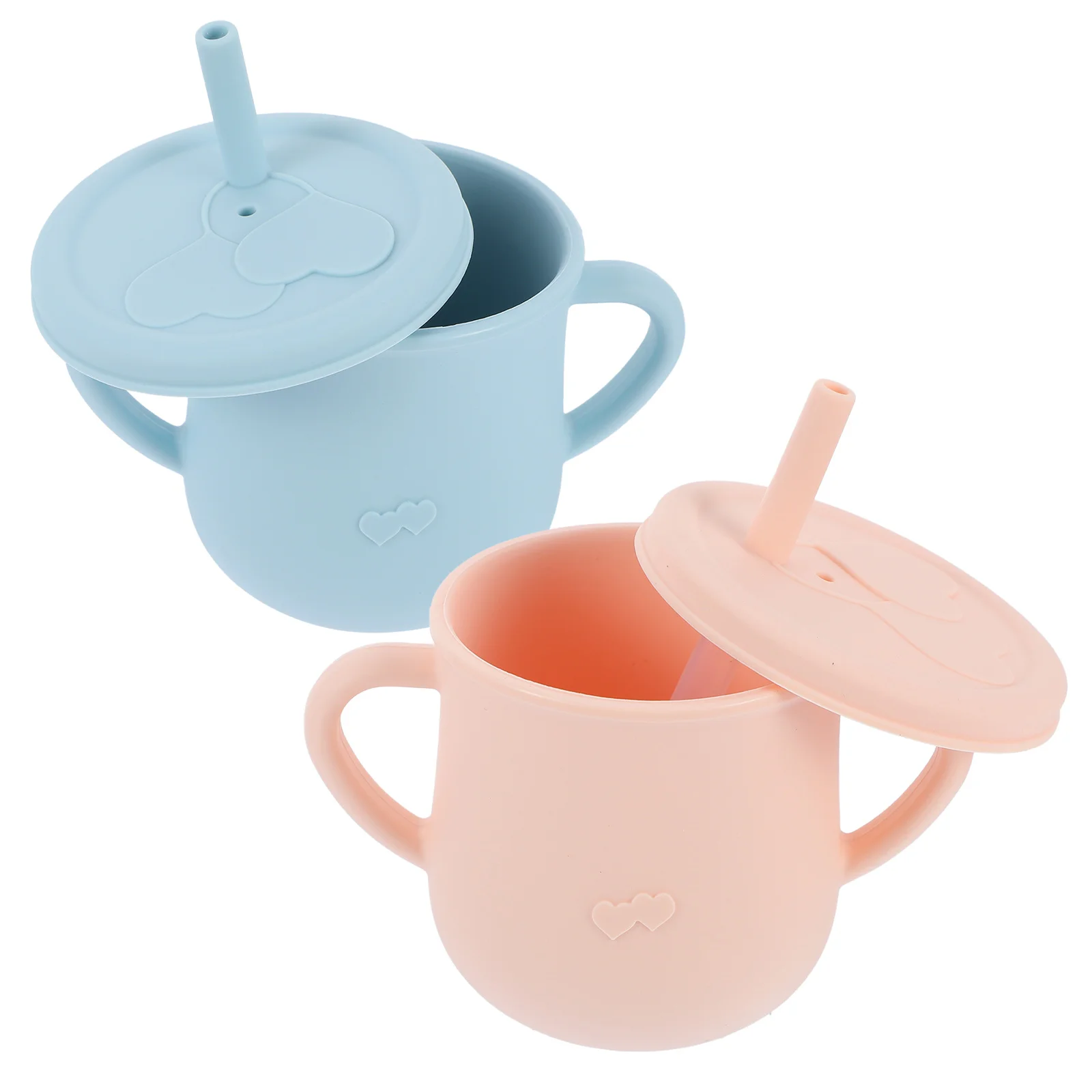 

2pcs Toddler Straw Cups Silicone Baby Sippy Trainer Cup Water Drinking Cups