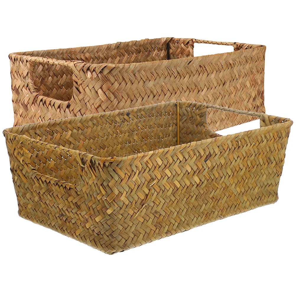 

2pcs Braided Storage Basket Woven Toiletries Holder Straw Woven Storage Basket