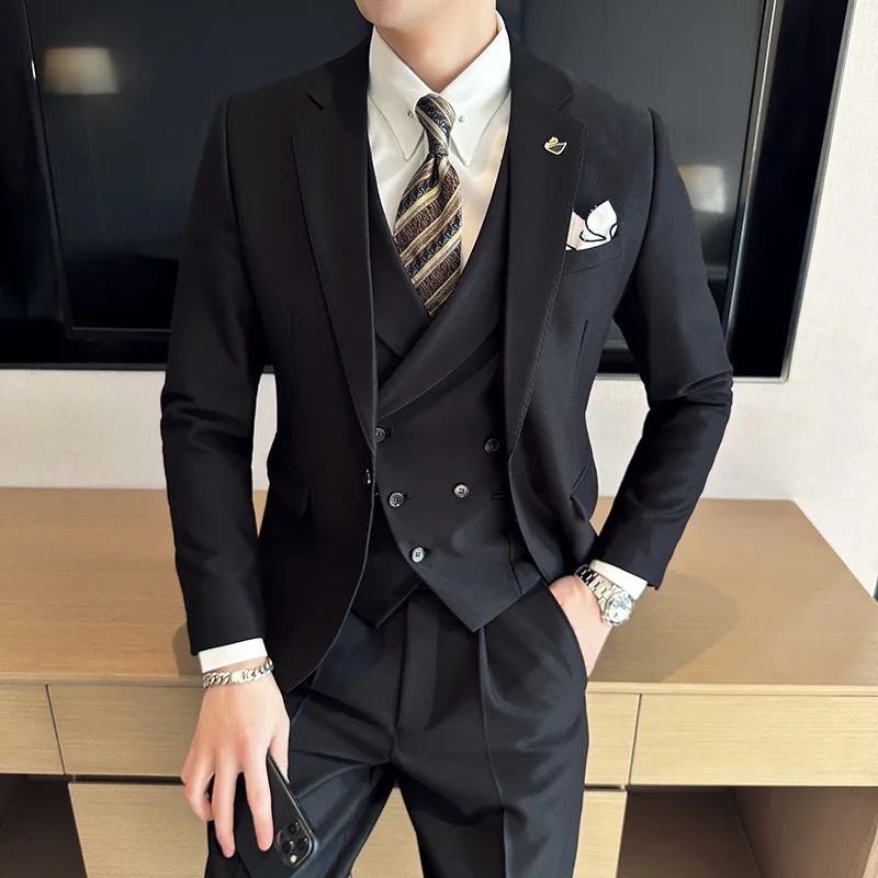 

Мужской костюм джентльмена из трех предметов, повседневный комплект из блейзера и версии жилета, в корейском и британском стиле, для свадьбы, деловой стиль