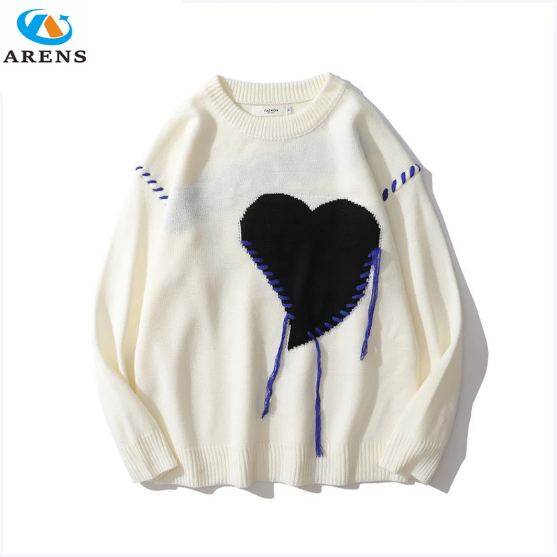 

ARENS New Fashion Couple Sweaters Knitted Winter 2022 Harajuku Casual Heart Pullover Punk Style Loose Man High Street Sweater