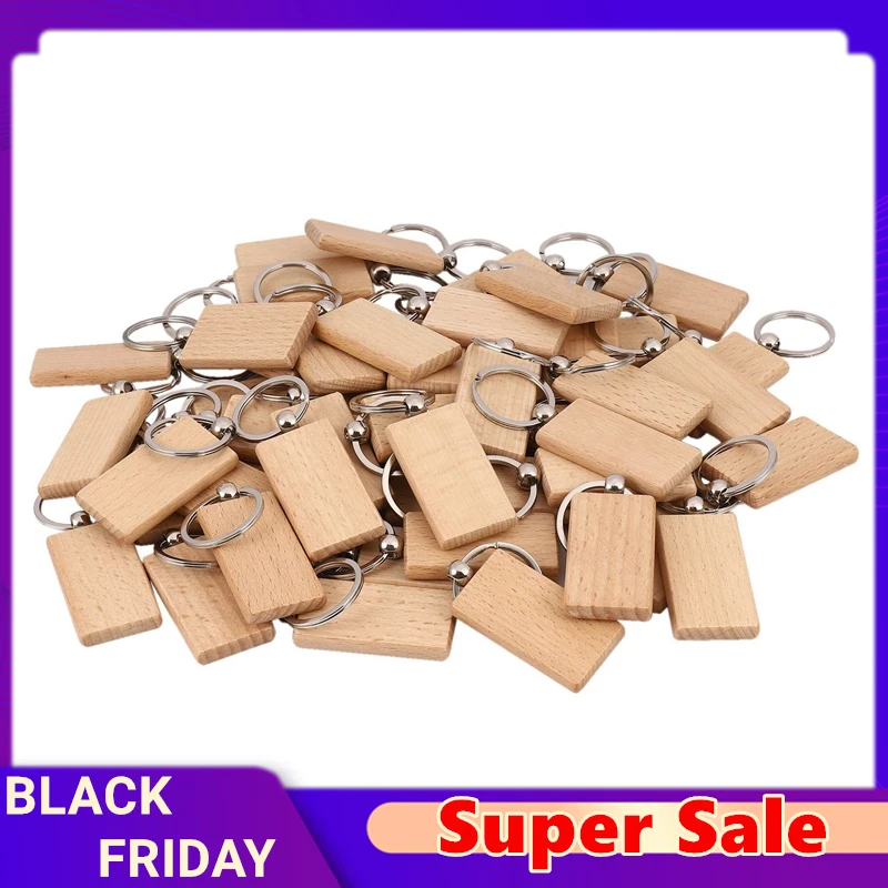 

50 Blank Wooden Keychain Rectangular Engraving Key ID Can Be Engraved DIY