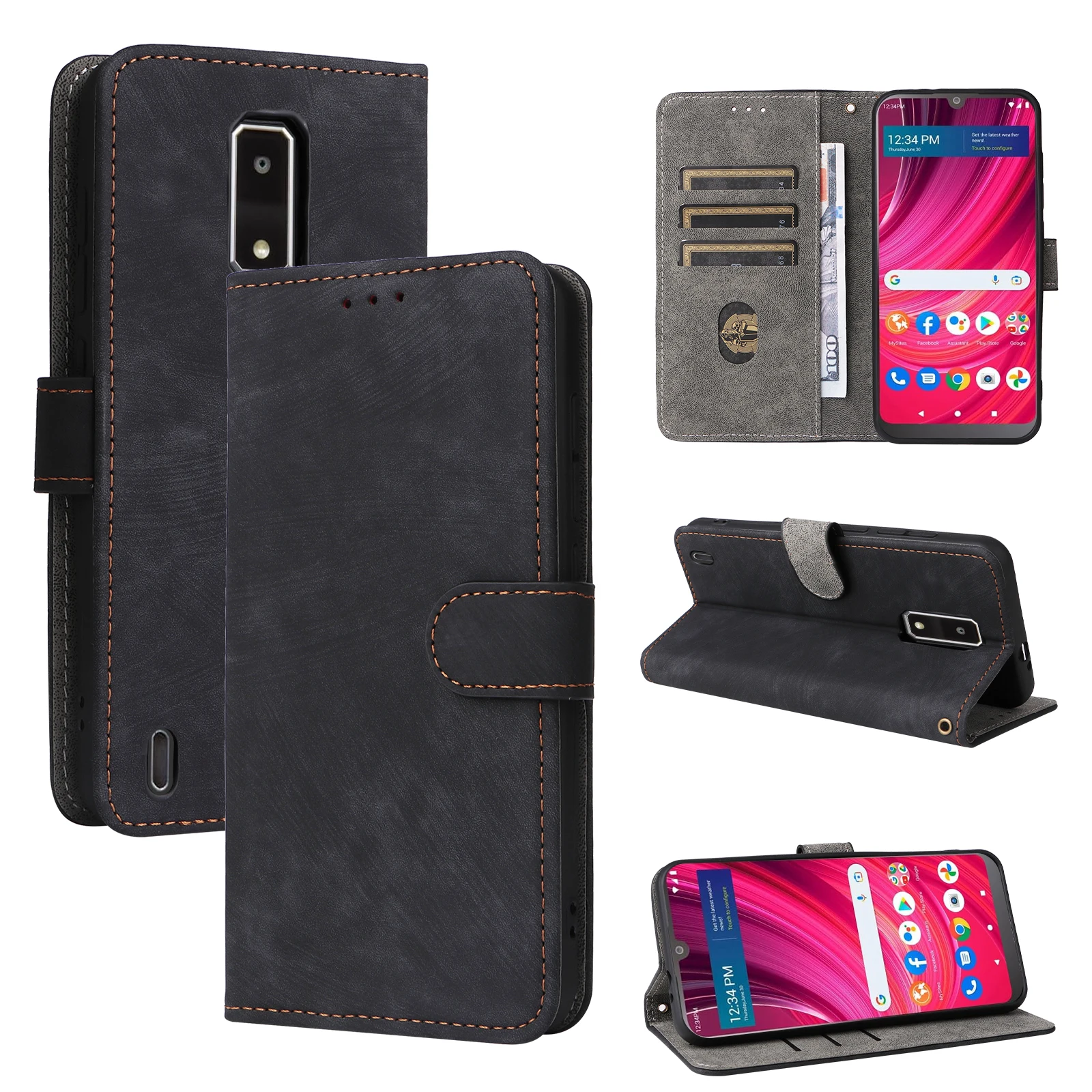 Кожаный чехол-книжка для BLU View 4 3 B140DL с магнитной кнопкой RFID-защитой