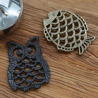 retro country wrought iron owl insulation pad hand polished pot pad coaster anti scalding kitchen daily necessities
