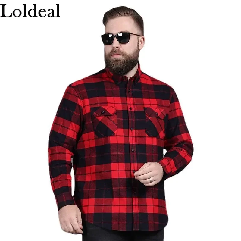 Мужская Фланелевая рубашка с длинным рукавом Классическая Повседневная в клетку