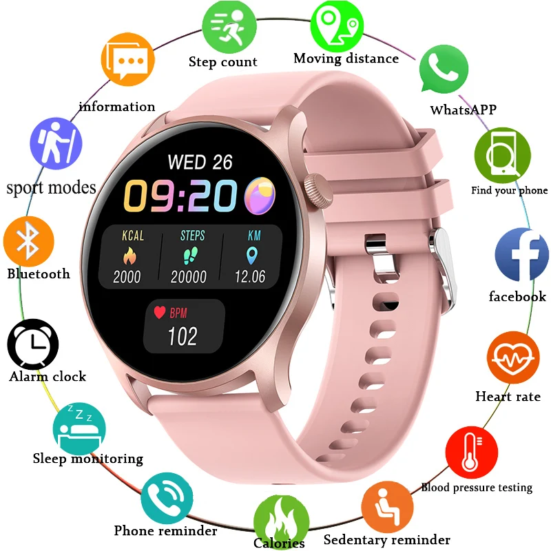 

2022 HD Round Screen Smart Watch Men Women Sports Fitness Tracker IP67 Waterproof Wristband Smartwatch For IOS Android