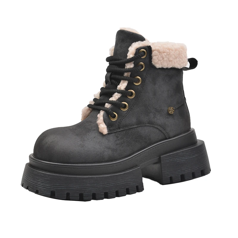Women Winter Snow Boots Chunky Platform Fur Warm Ankle Shoes 2025 Mid Heels Suede Woman Chelsea Short Plush Cotton