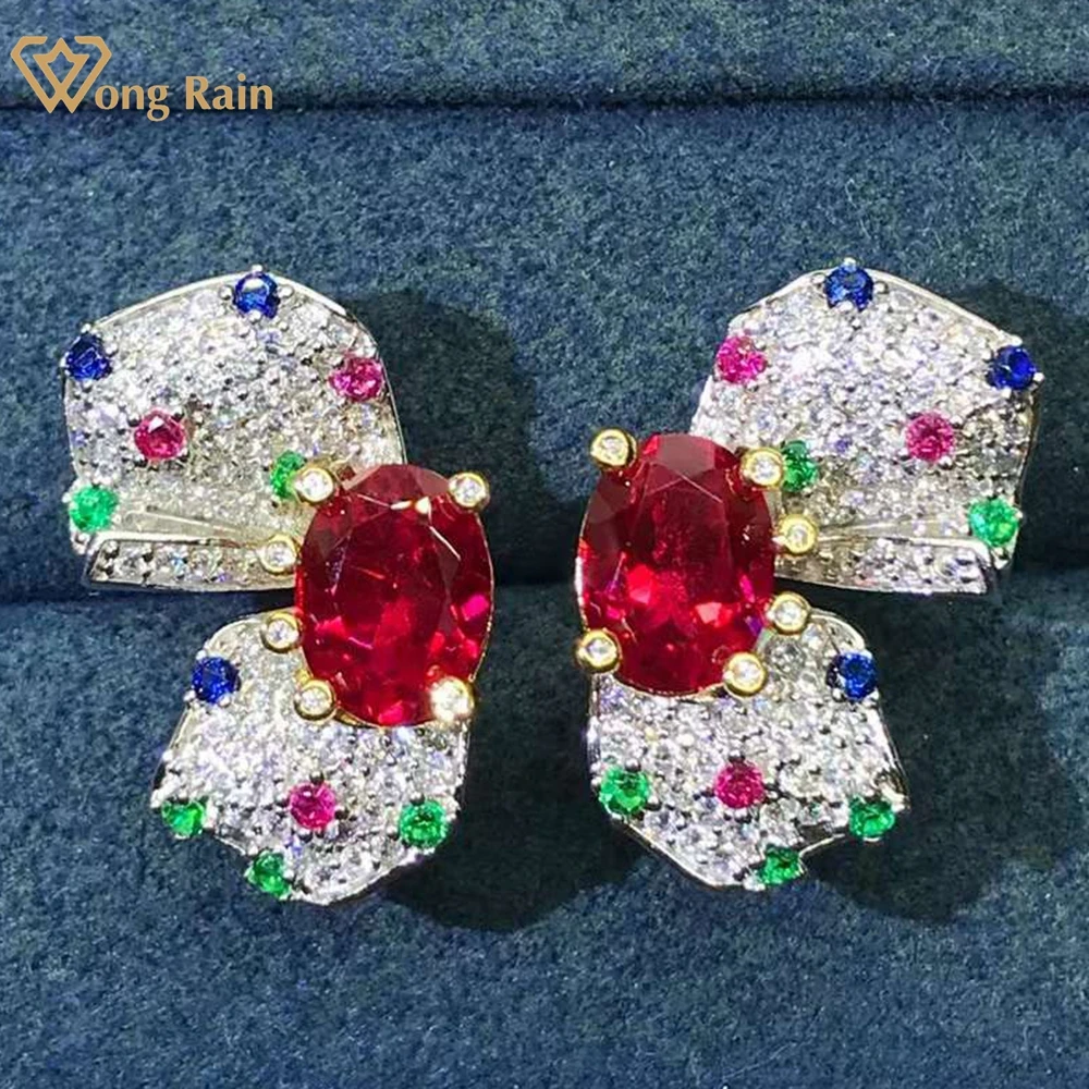 

Wong Rain Luxury 925 Sterling Silver 2CT VVS 3EX Created Moissanite Ruby Gemstone Fine Jewelry Ear Studs Earrings Birthday Gifts