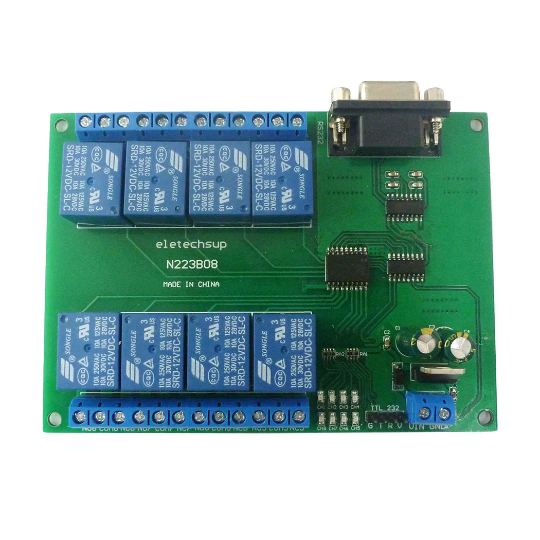 

8 Channel RS232 Relay Module PC Serial Ports RS232/TTL232 Control Relay DC 12V Remote Control Switch With Indicator Light