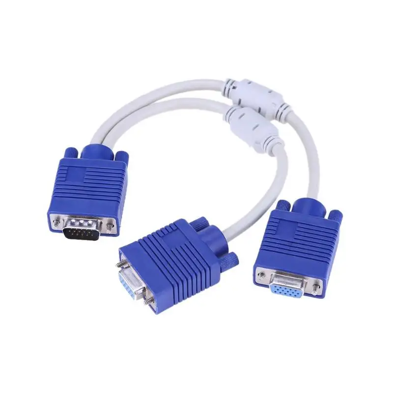 Купи 15Pin VGA Extension Cable 1 Computer Connect with 2 Monitors Projectors VGA 1080P Male to Female Adapter Cord Splitter Cable за 121 рублей в магазине AliExpress