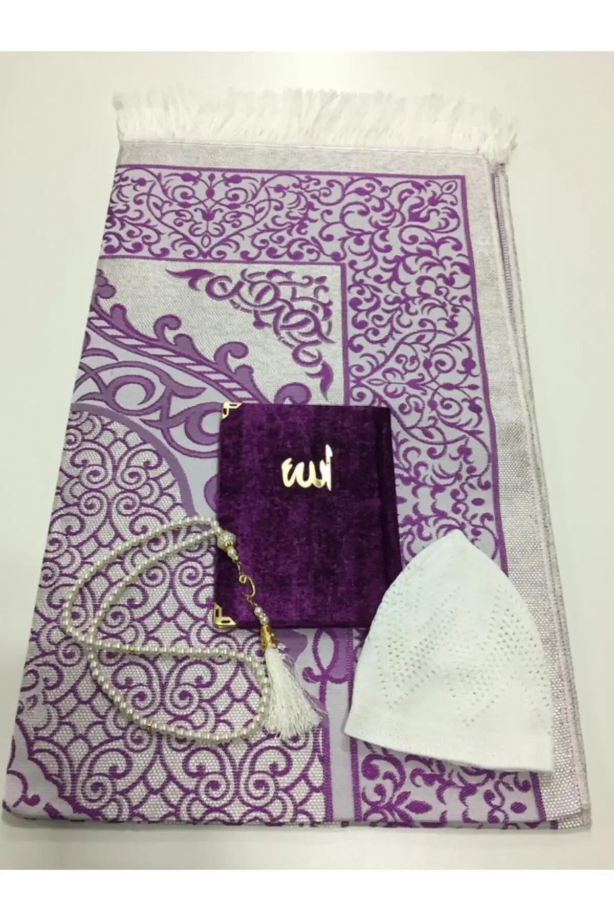 Muslim Prayer Rug Set Sejadah Mat Rosary Prayer Beads Yasin al Sharif Book Skullcap 4 Parça Islamic Eid Ramadan Gift set
