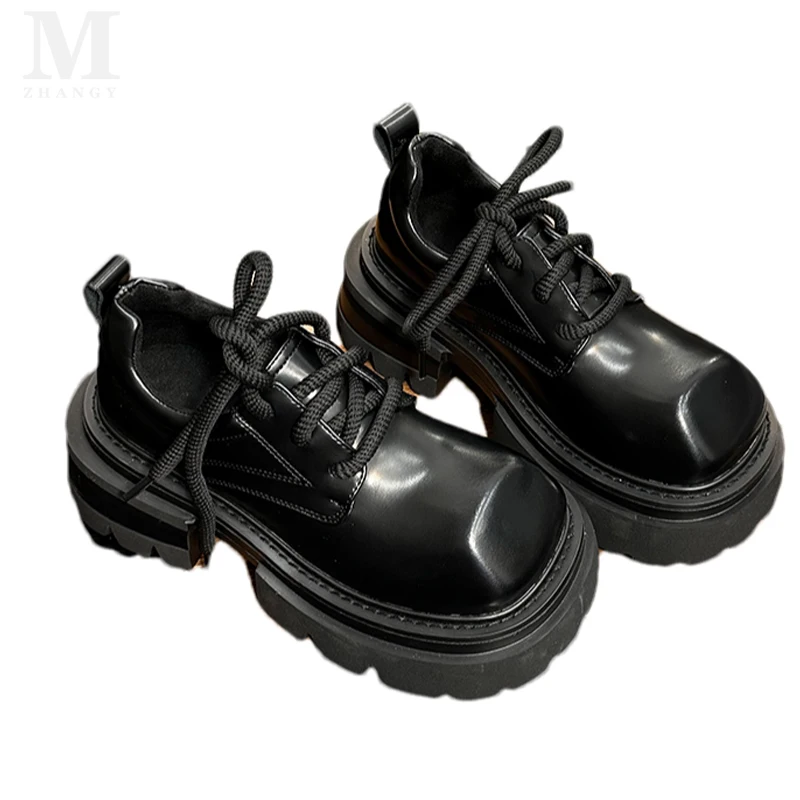 Женская обувь Мэри Джейн на платформе кожаные туфли высоком массивном каблуке