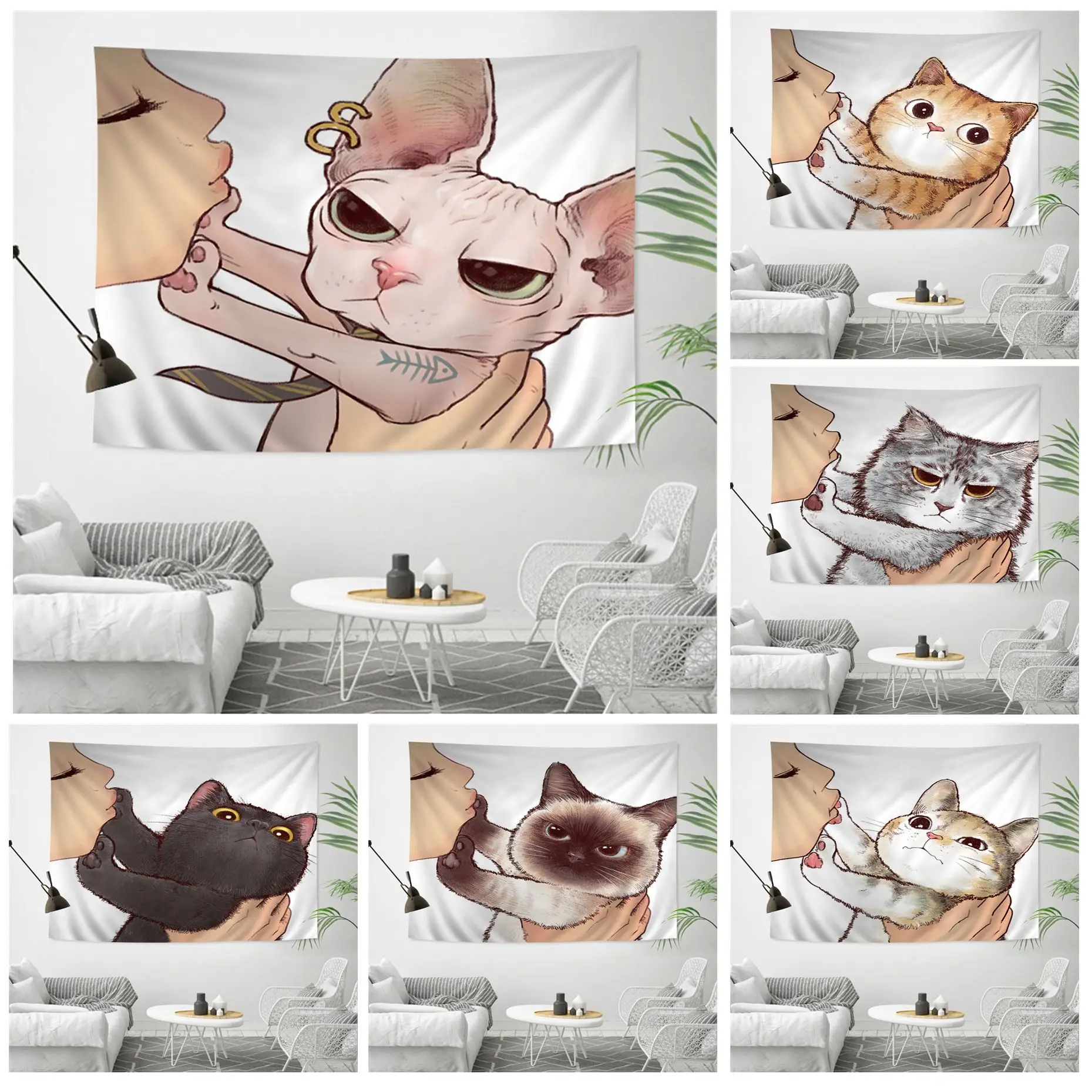 

Again Don't Kiss Me Funny Cute Cat Printed Large Wall Tapestry Indian Buddha Wall Witchcraft Bohemian Hippie Wall Hanging Sheets