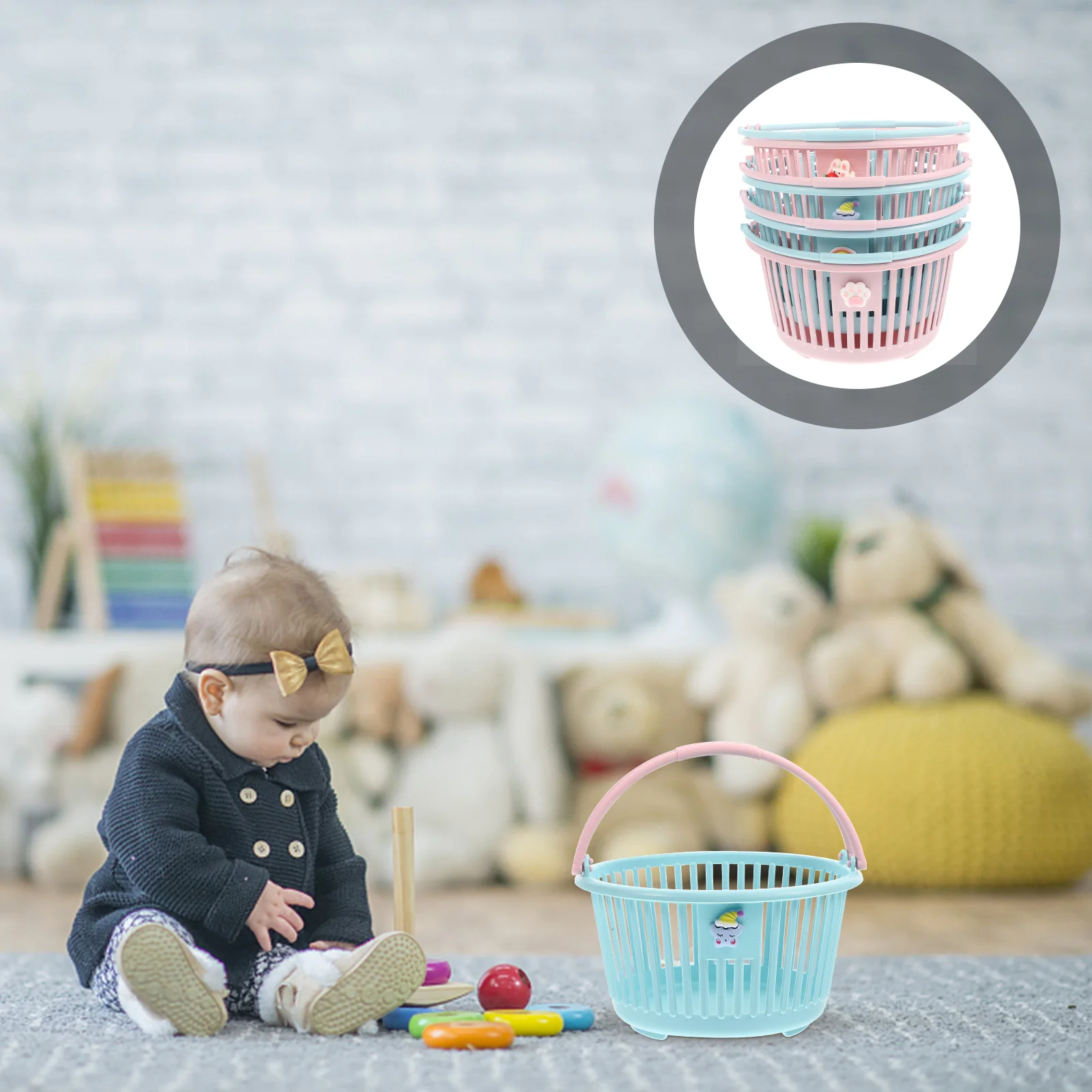 

Basket Storage Baskets Shower Handle Shopping Cute Toy Classroom Bin Mini Handles Kids Play Gift Tote Organizer Party Favors
