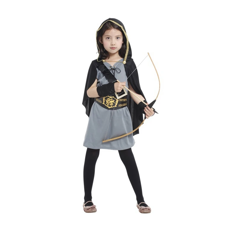 

Child Kids Hooded Archer Huntress Costume for Girls Medieval Warrior Knight Costumes Fancy Dress Halloween Purim Carnival Party