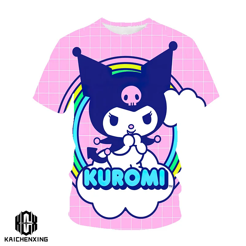 

Горячая Распродажа, рубашка Kuromi для мальчиков и девочек, эстетическая графическая SanrioTshirt, детская смешная рубашка с рисунком на Возраст 3-14 лет