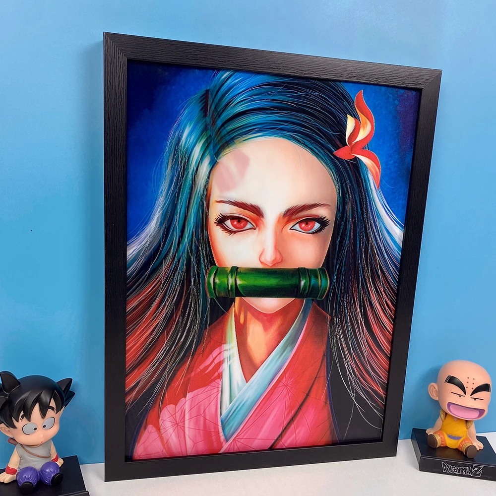 3d-плакат с рисунком из аниме рассекающий демонов скрывающий незуко меняющая