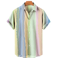 summer trend shirt for men 3d stripe pattern funny hawaiian beach shirt unisex fashion casual short sleeve comfortable loose top