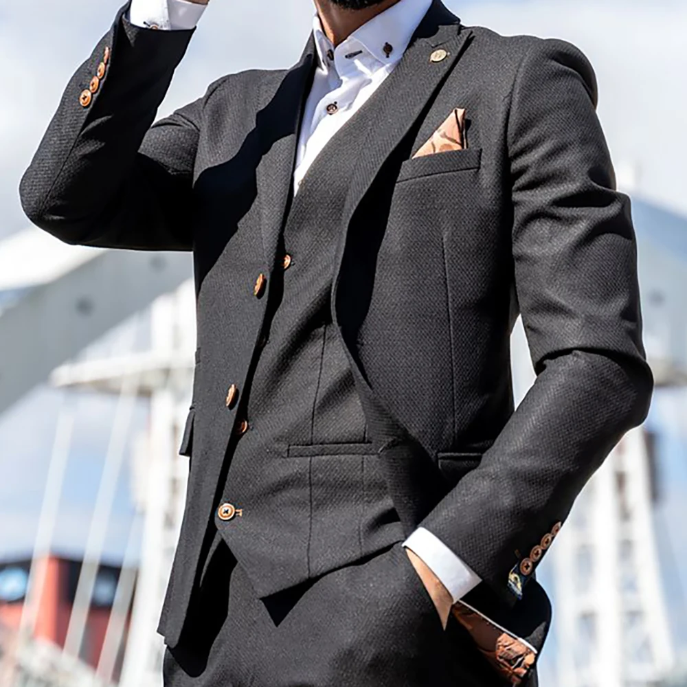 Элегантные черные мужские костюмы однобортный деловой Блейзер модный пиджак