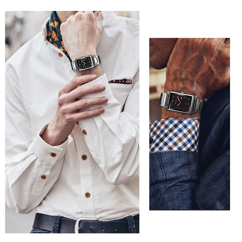 Luxury Men Watch Top Brand Fashion Quartz Wristwatch Silver Full Stainless Steel Chain Wristband + Tool Business Watch Men Reloj images - 6