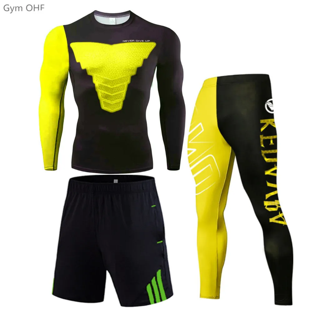 

Мужской комплект Rashguard, компрессионная одежда для спортивного зала, футболка для фитнеса и леггинсы, спортивный костюм, мужские спортивные ...