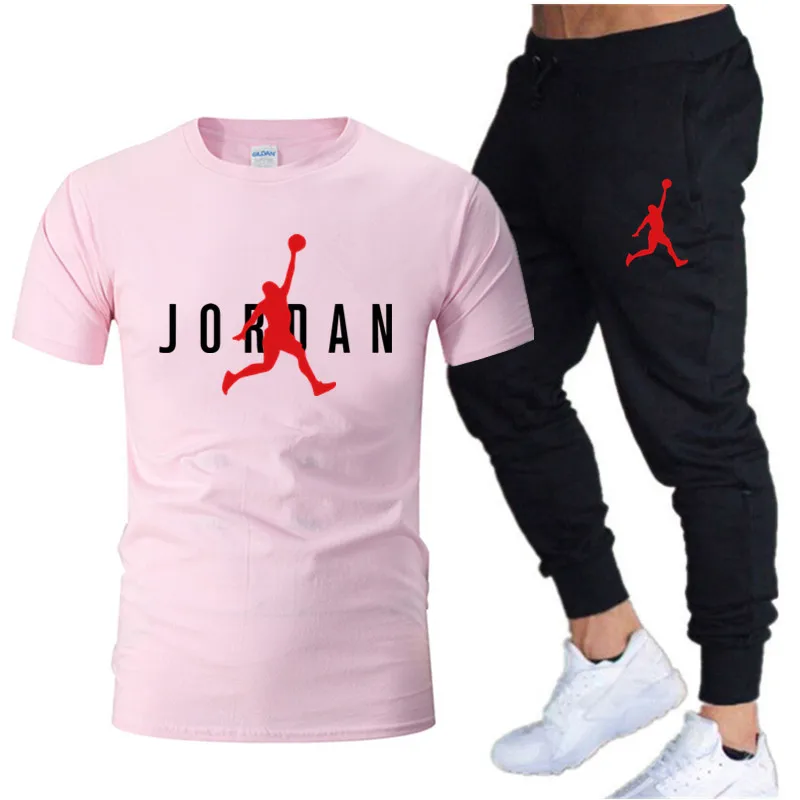 2023 Summer Men's Tracksuit Suit Brand Short Sleeve T-Shirt + Trousers 2-Piece Sets Fitness Jogging Sports Pants Sportswear Suit