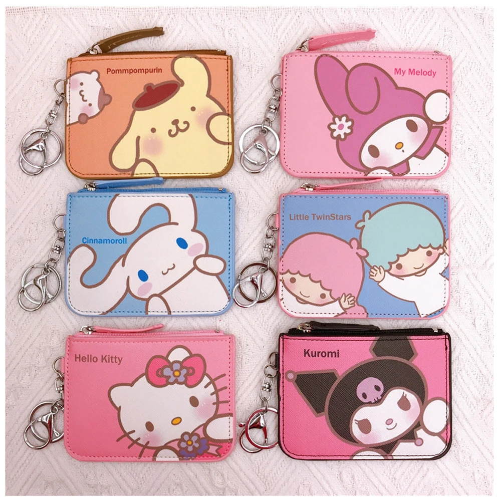

Pu Cartoon Sanrios Hellokittys My Melody Littletwinstars Cinnamoroll Purin Kuromi Cute Anime Card Coin Sleeve Keychain Pendant