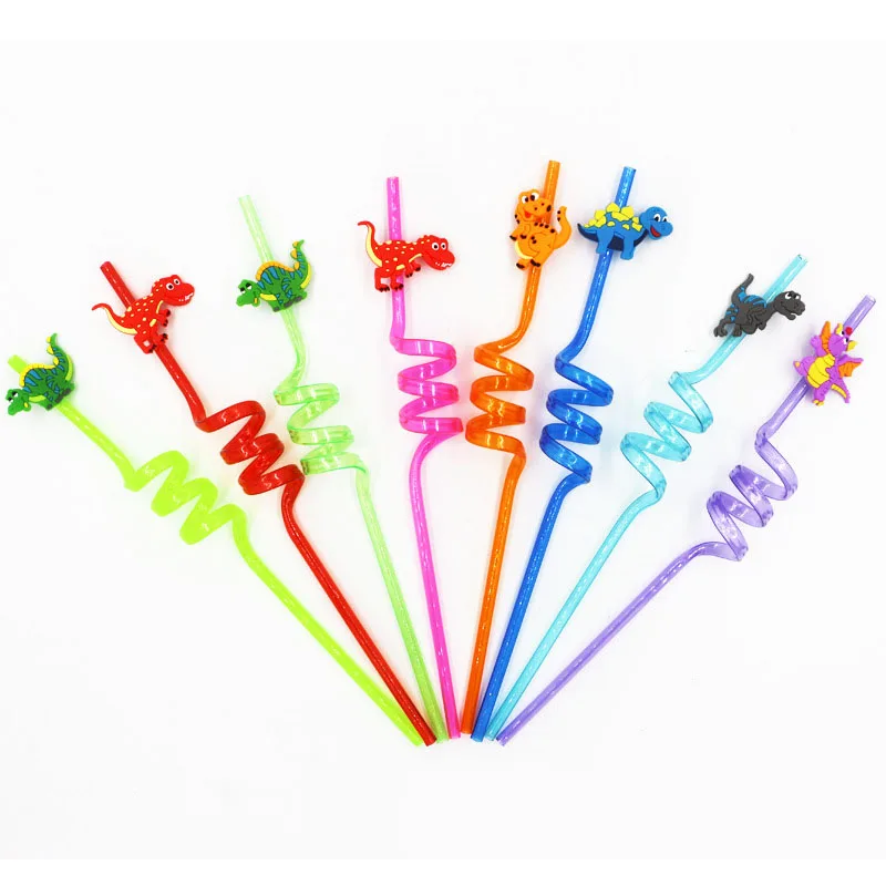 

Cartoon Animal Curved Straw Party Decoration Small Gift Colorful Dinosaur Pet Repeatable Straw for Kids Drinking Juice Supplies
