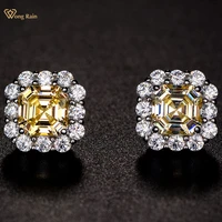 wong rain 925 sterling silver asscher cut sapphire citrine created moissanite gemstone engagement studs earrings fine jewelry
