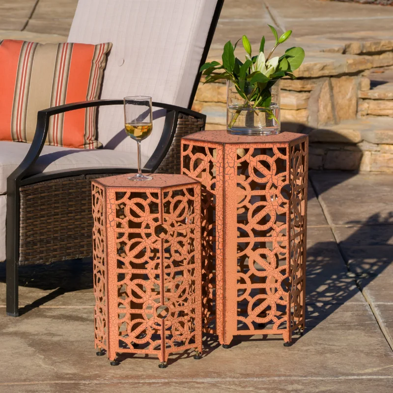 

Wayne Outdoor Iron Accent Tables, Set of 2, Orange Center Table Living Room