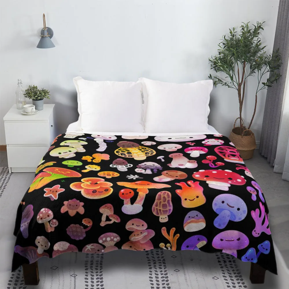 

Mushroom Fabric Plaid Fur Bedding Boho Furry Picnic Throw Blanket