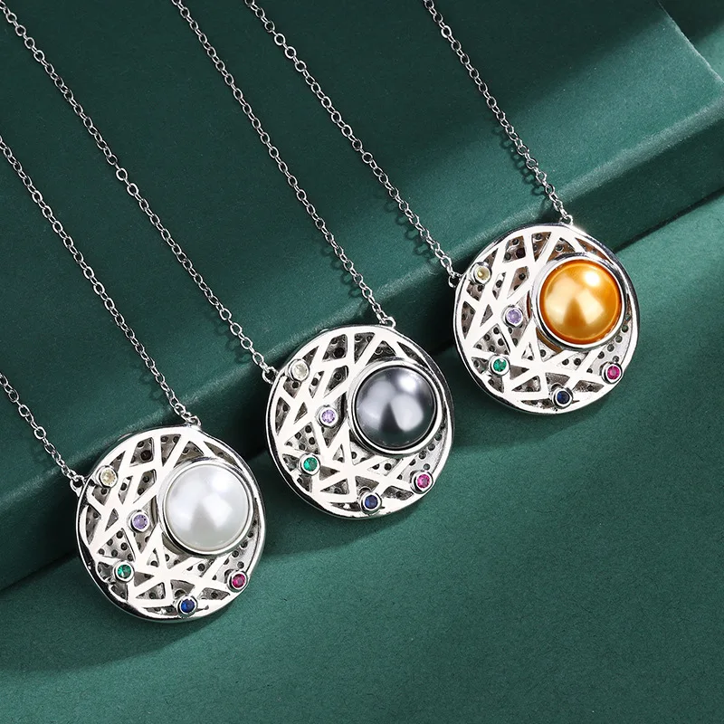 

Luxury 925 Sterling Silver Fashion Pearl Pendant Necklace for Women AAA Cubic Zirconia Wedding Jewelry Female Anniversary Gift