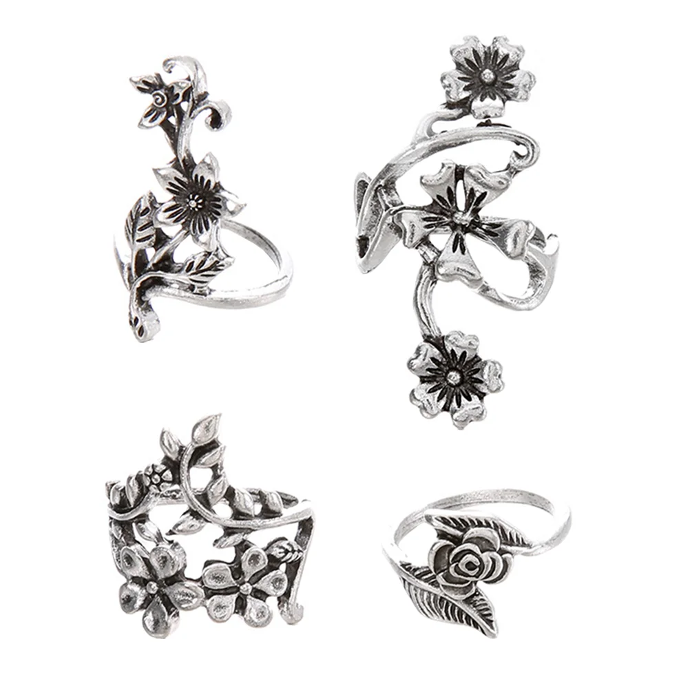 

Ring Finger Knuckle Set Rings Vintage Alloy Midi Hollow Bohemian Punk Band Joint Statement Flower Cuff Woman Stackable Jewelry