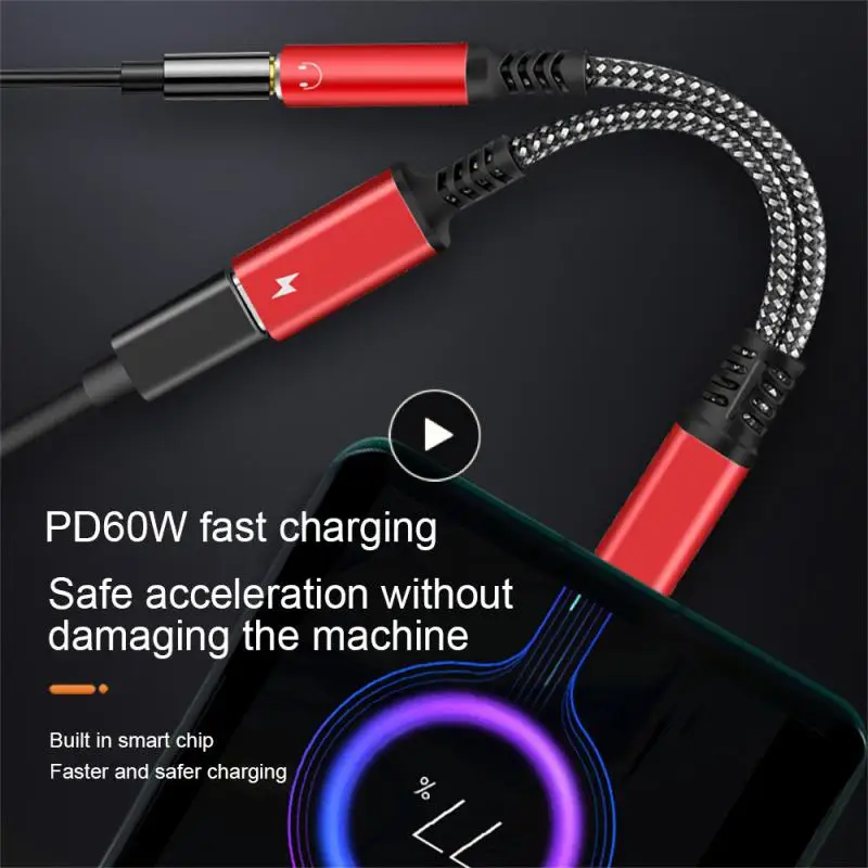 

Fast Charging Adapter 3.5mm Pd30w/60w Type C Cable Headphone Adapters 2-in-1 Aux Adapter Data Cable Converter
