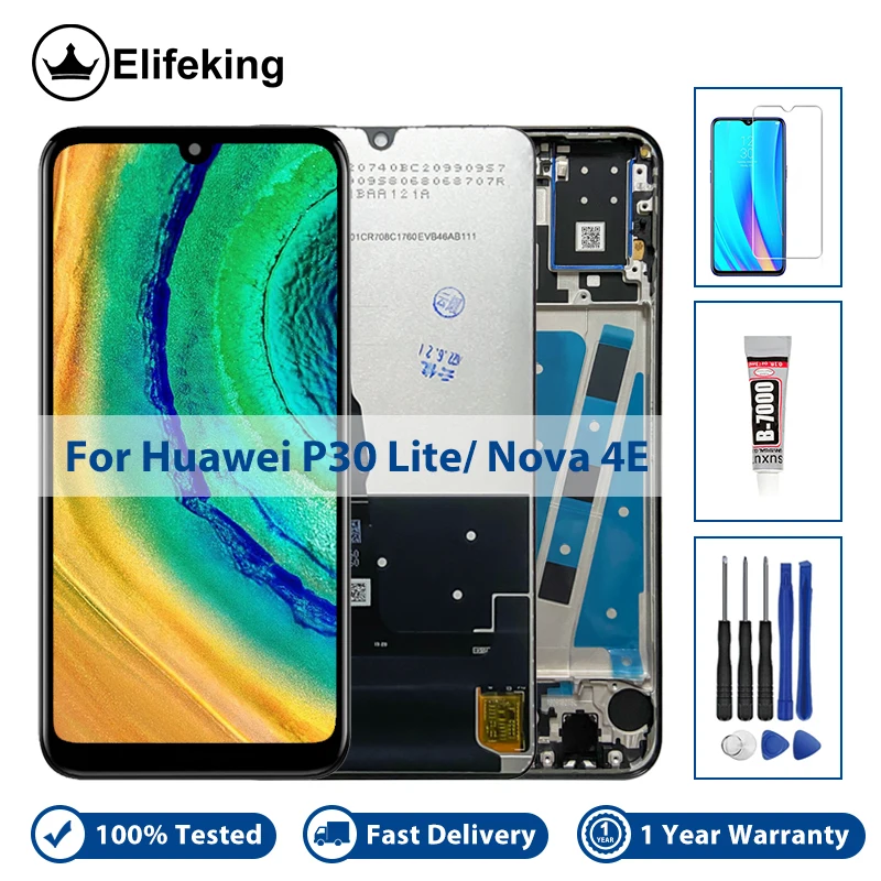 

ЖК-дисплей для Huawei P30 Lite / Nova 4e сенсорный экран дигитайзер в сборе Замена 24 МП/48 МП с бесплатными инструментами 100% тестирование