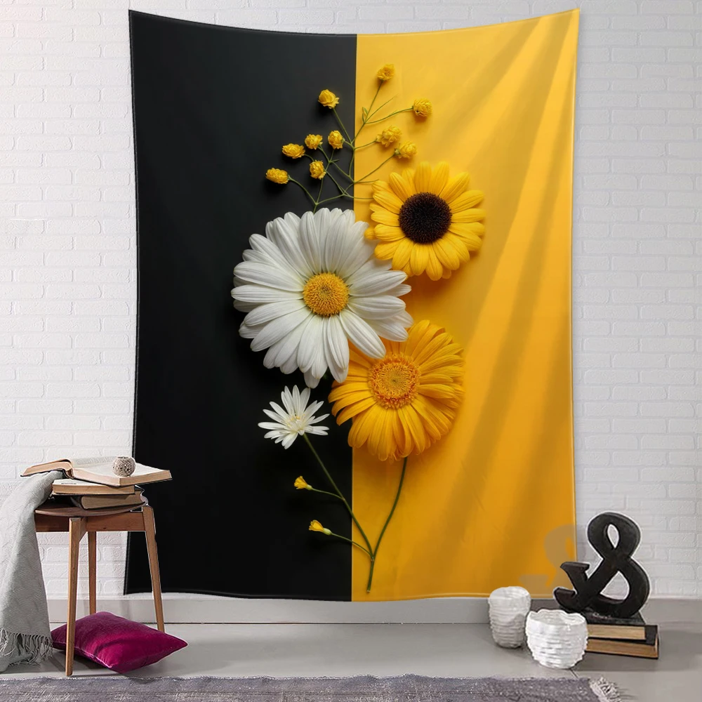 Желтый черный цвет блокирующий ромашка гобелен настенный простой