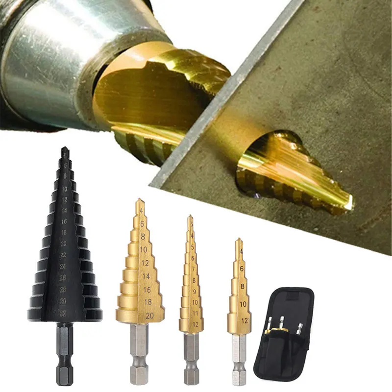 

HSS Titanium Drill Bit 4-12 4-20 4-32 Drilling Power Tools Metal High Speed Steel Wood Hole Cutter Cone Drill Bit Set