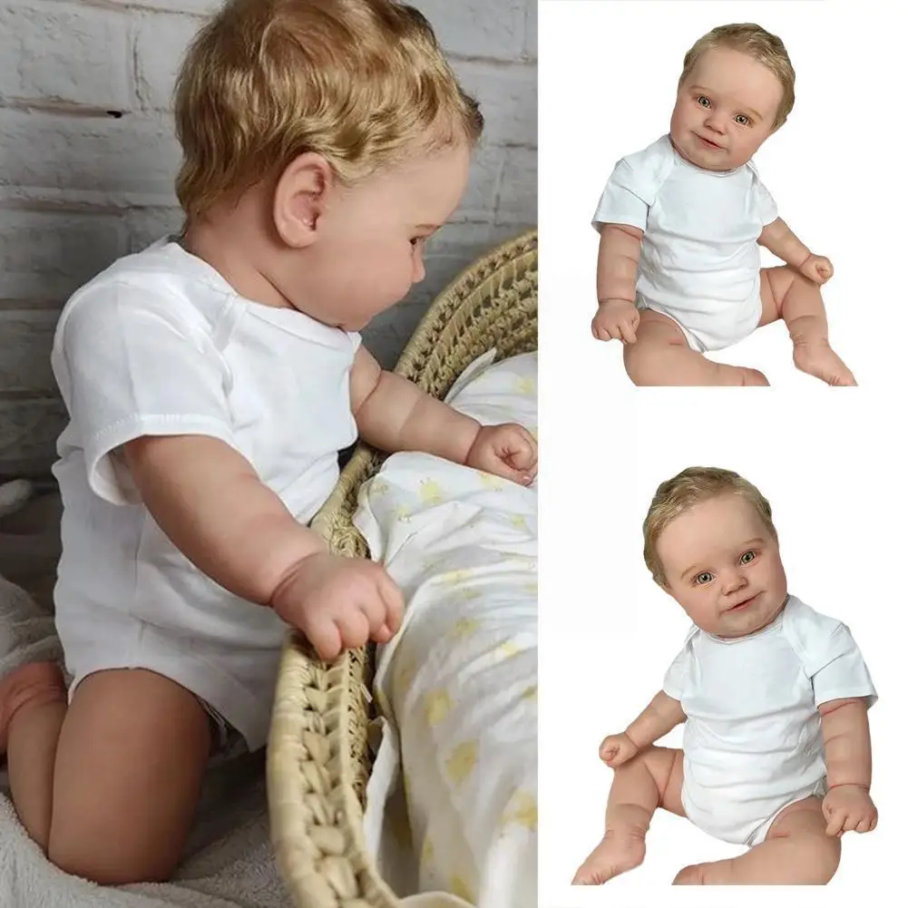 

50cm Cute Rebirth Dolls Green Eyes Blond Boy Soft And Cute Pacifier Dolls Milk Bottle Lifelike With Paint H0o2