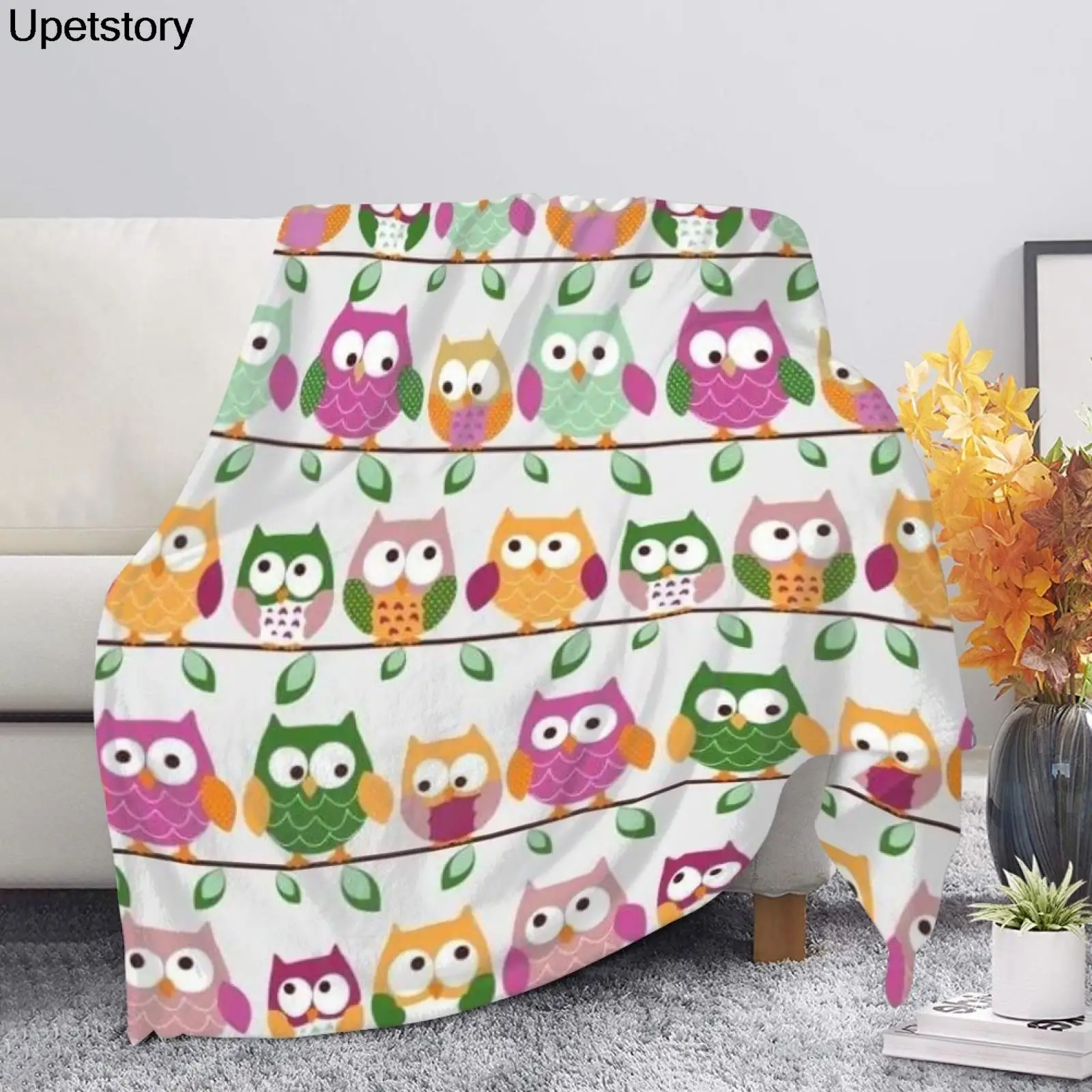 

Upetstory New Cute Owl Design Home Plush Bed Blanket Cartoon Animal Print Sofa Bed Knee Blanket Soft Wool Blanket Decoration