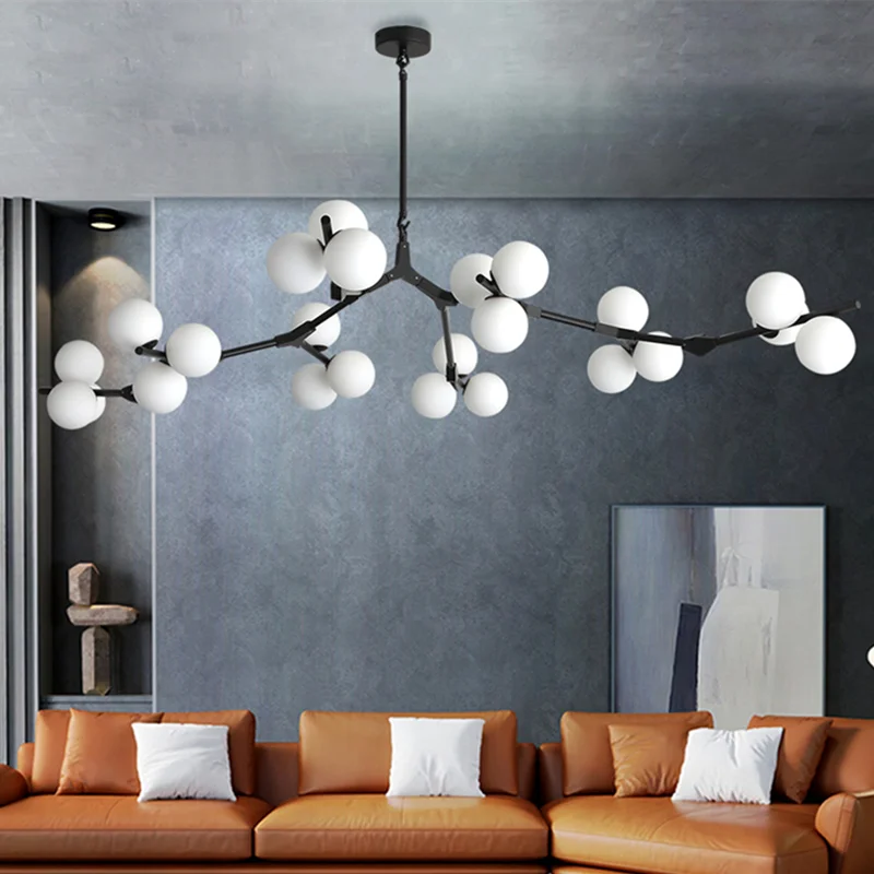 

Chandeliers Lights Led Art Pendant Lamp Room Decor Modern Tree Branches Glass Balls Hanging Living Decoration Dining Indoor