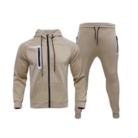 2021 new pocket zipper mens sportswear suit loose hooded running two piece set