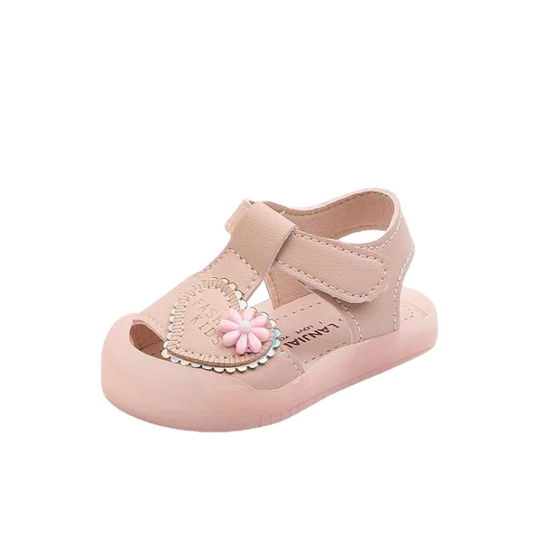 

Toddlers Girls Floral Sandals Baby First Walkers Kids Summer Beach Shoes T-strap Cut-outs Covered Toes Anti-kick Flowers Sweet