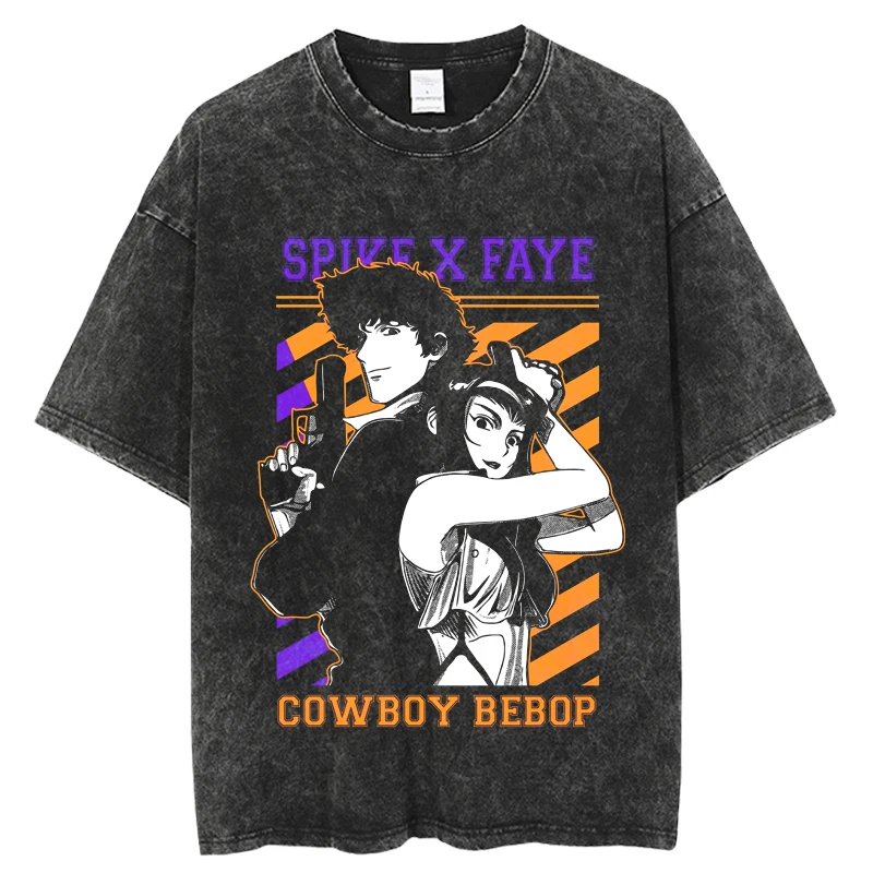 

Japanese Anime Cowboy Bebop Graphic Printing Tshirt Vintage Washed Men Tees Casual Hip Hop Short Sleeve Unisex T Shirt