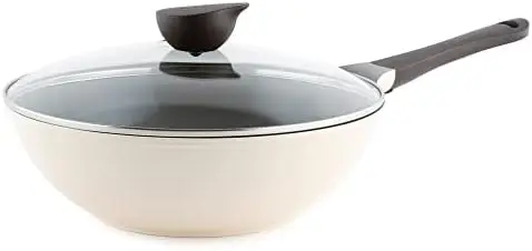 

12'' Non Stick Chef's Wok with Glass Lid, Stir Fry Pan and POFA-Free Ceramic Coating for Cooking Saute Vegetables, M Cooking gla