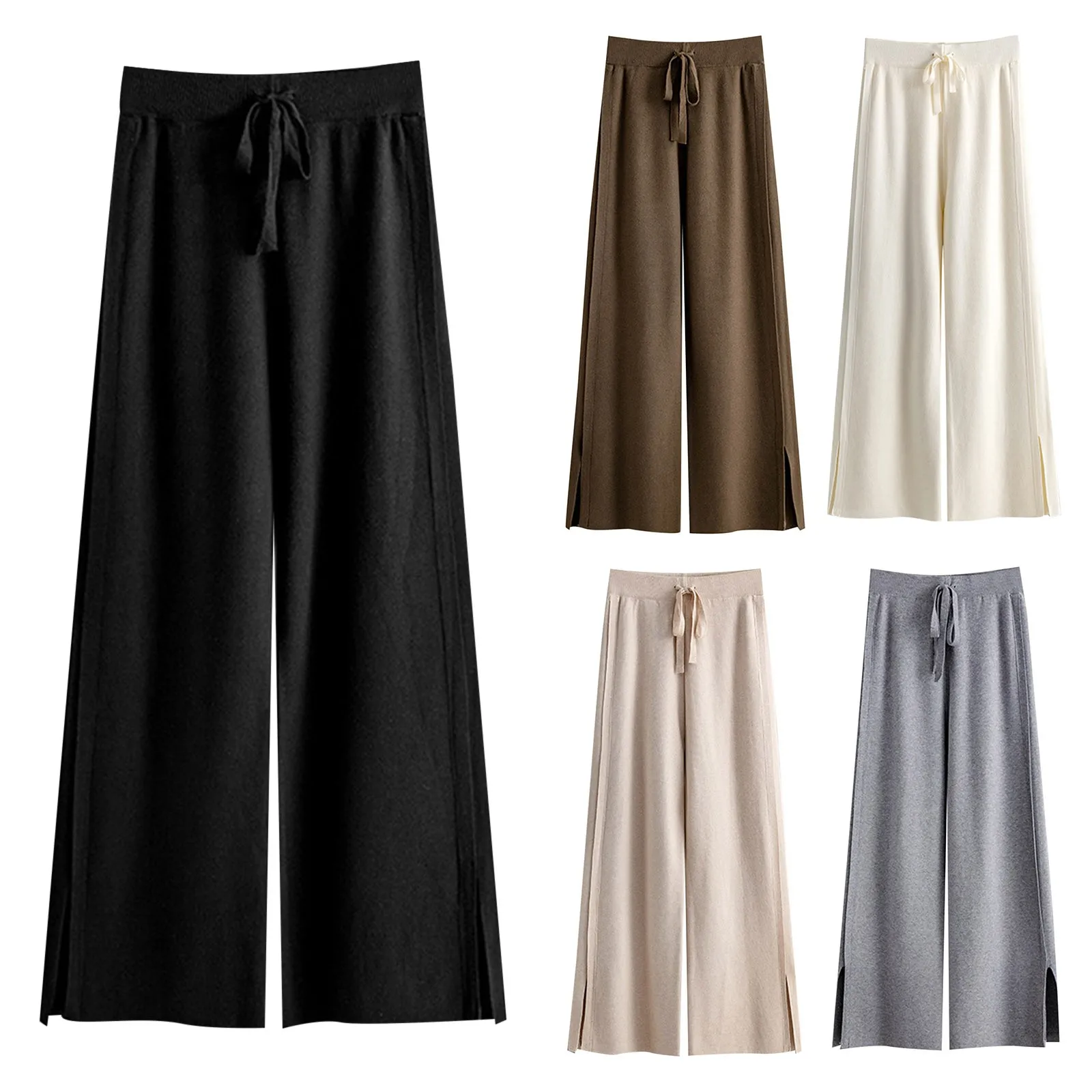Women'S Autumn And Winter Drapey High Waisted Knitted Wide Leg Pants Loose Thickened Yoga Straight For Women Casual