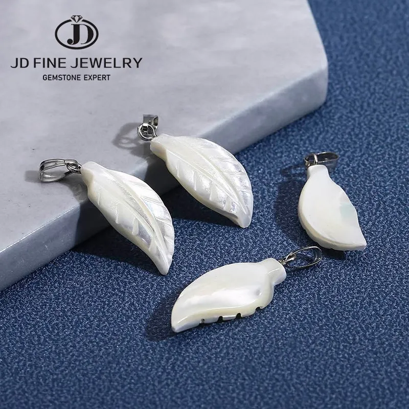 

JD 10Pcs Natural White Carved Shell Leaves Pendant Charms Necklace Accessories Exquisite Jewelry For Jewelry 10*25*4mm