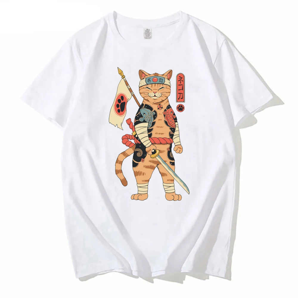 

Футболка Catana In Edo Nekoffee Kawaii Harajuku в стиле оверсайз, крутая футболка с рисунком кошки ниндзя, японские летние большие футболки с коротким рукавом